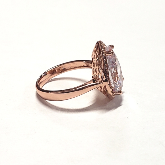 Sparkling 6ct White Zircon Halo 14k Rose Gold Ring - Picture 7 of 8